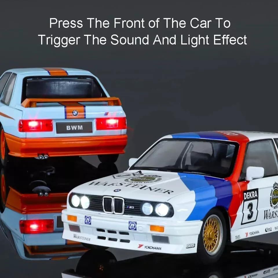 1:24 BMW.M3 Toy Car E30 Retro Rally Style Diecast With Sound-Light-image-19