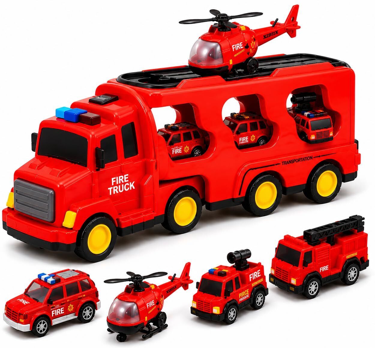 5-in-1 Fire Truck Toy Set Kids Rescue Vehicle Lights Music Educational Toy 3+-image-10