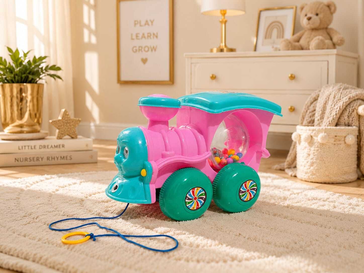 string pull along toy train engine with led flashing ball-image-3