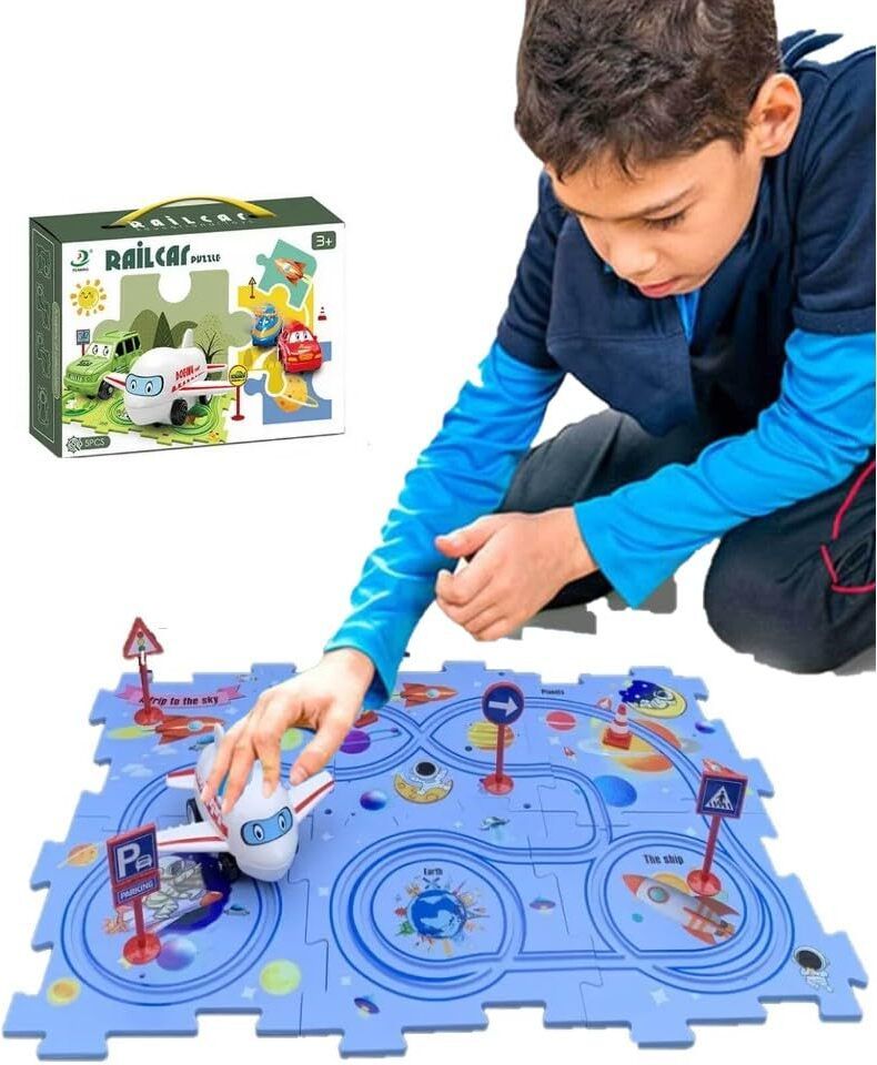 Rail Car Puzzle Track Car Race Track Set Toy DIY Assembling Electric Trolley-image-28