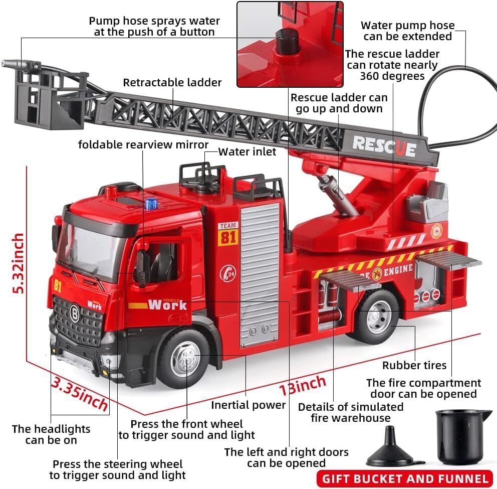 1:24 Scale Die-Cast Fire Brigade with Spray & Crane