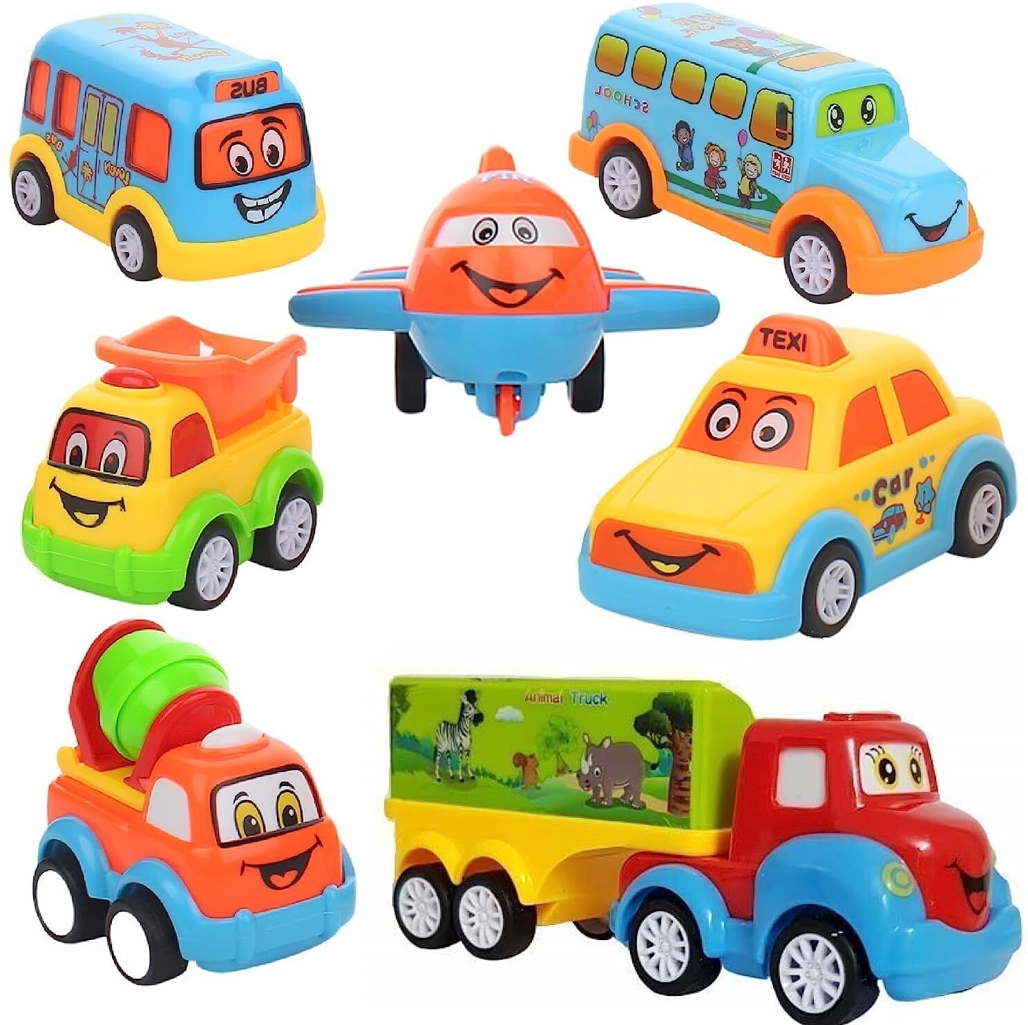 jericos Set of 7Unbreakable Pull-Back Toy Cars for Kids 3+ Push & Go Multicolor Vehicles-picture-25