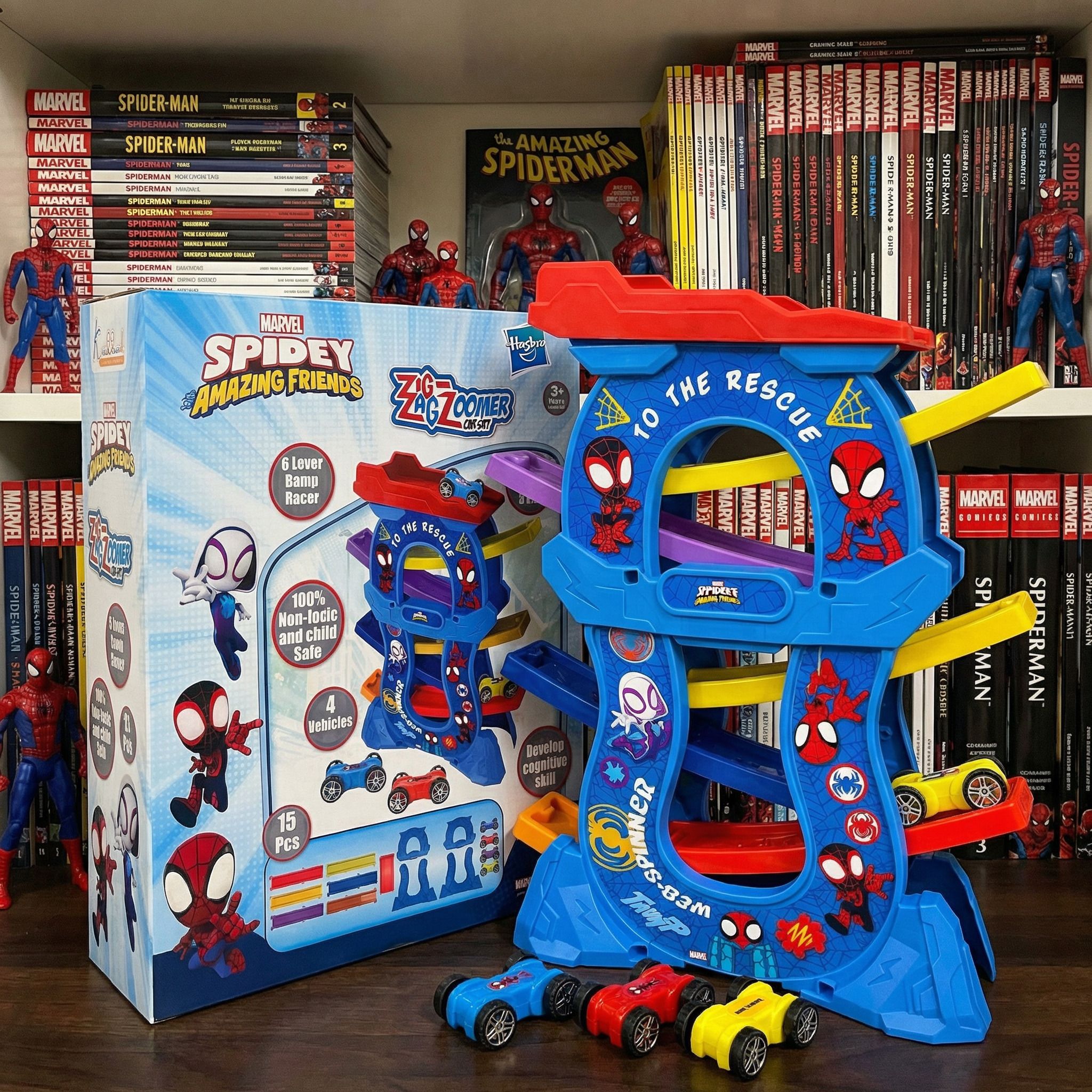Zig Zag Zoomer Spiderman Hero Ramp Racer Car Set for Kids-image-36