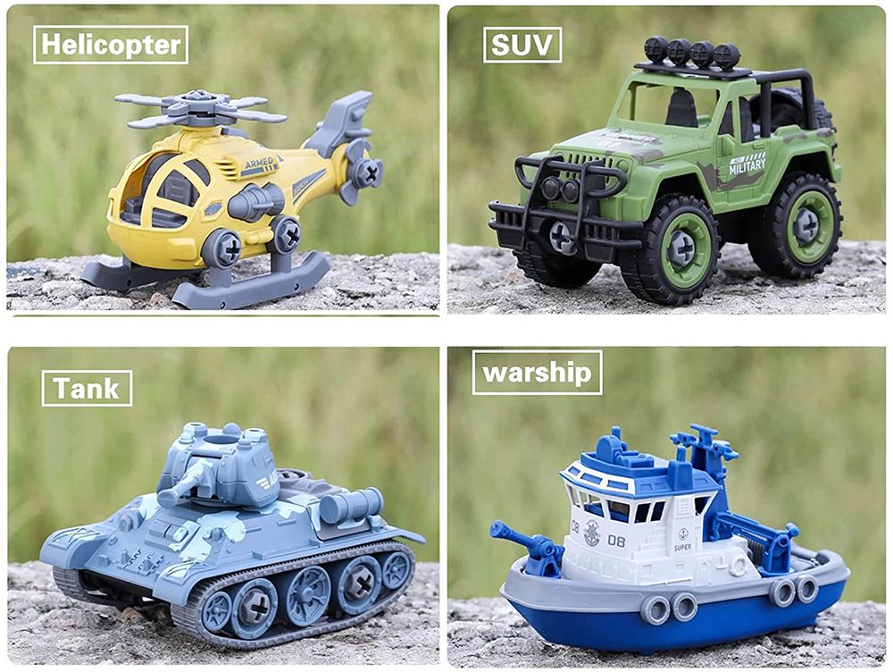 duwol DIY Police Vehicle Set Toy Kids Assembling Helicopter Bout, Jeep, Army Trunk Toy-picture-12