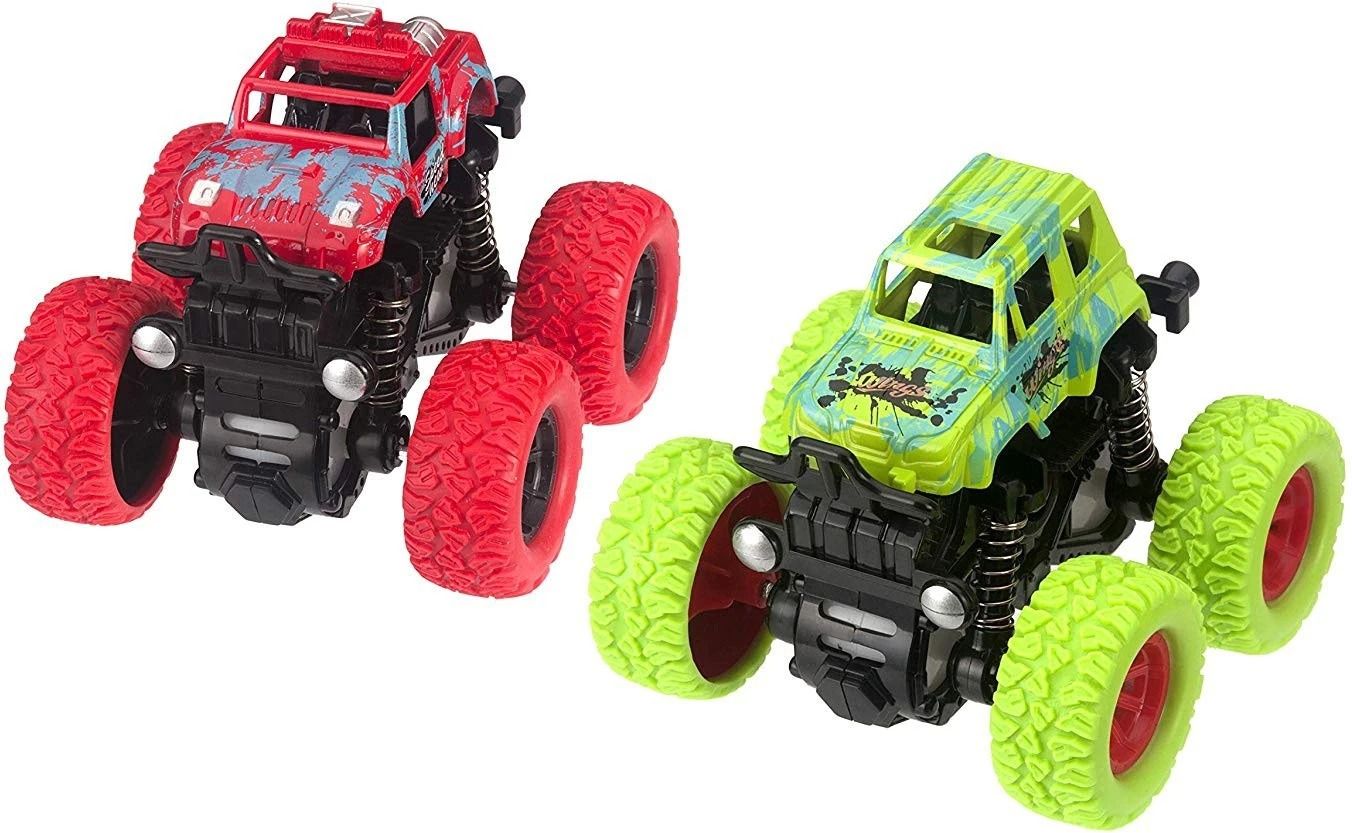 Pack of 2 Unbreakable cars toys for boys Mini Monster Trucks 4wd Friction Powered Cars for Kids Big Rubber Tires Baby Boys Super Cars Blaze Truck Children Gift Toys mini rock truck monster 4 Wheel Drive Vehicles for Toddlers