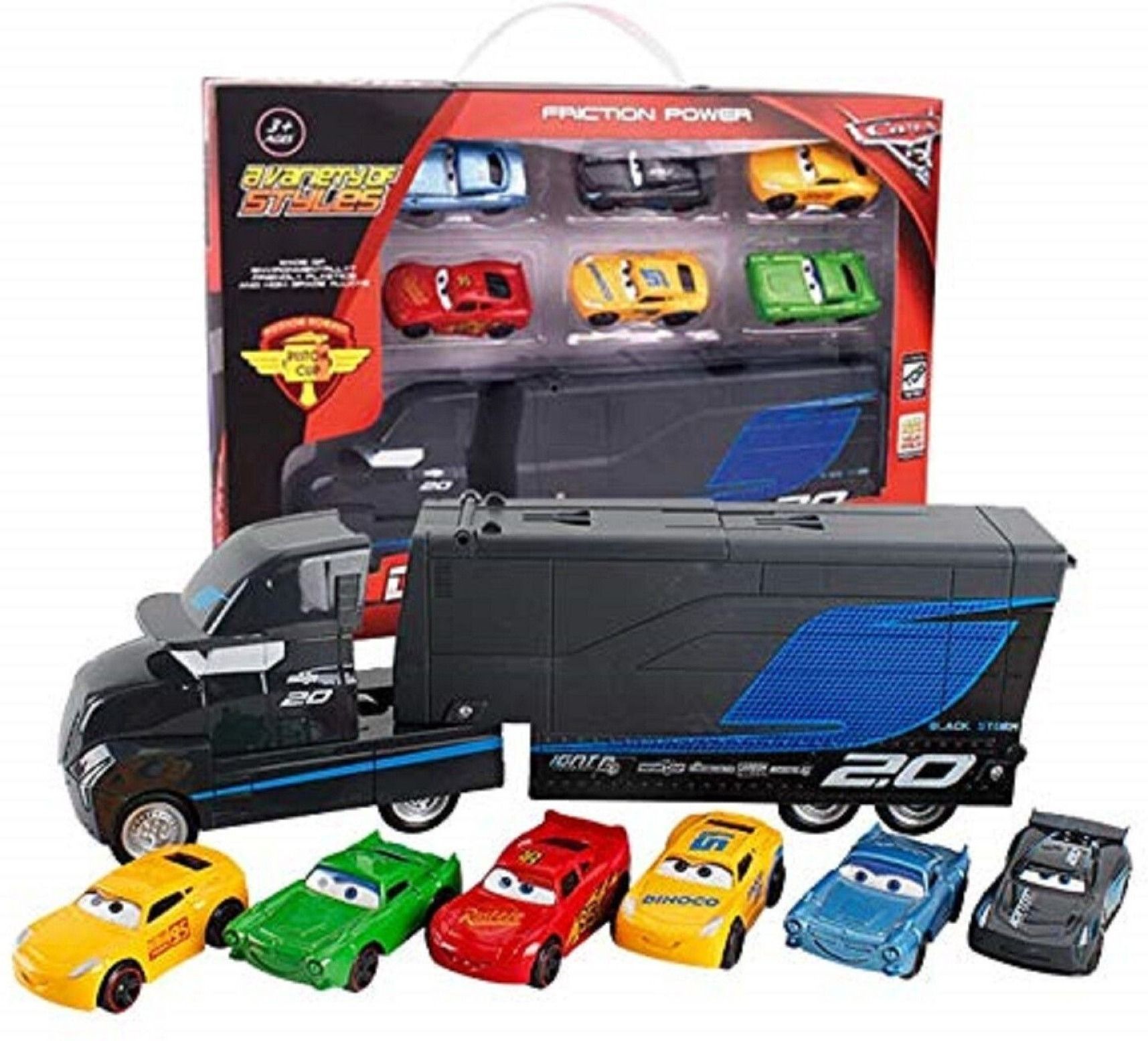 Hauler Truck with 6 Die-cast Cars with race track Black RSH-image-19