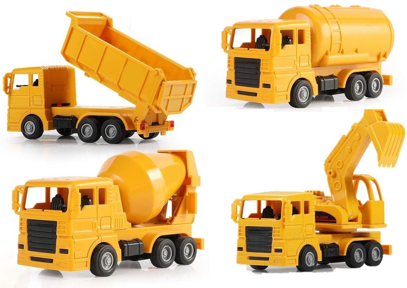 Unbreakable Excavator, Mixture, Dumper & Tank Construction Engineering Toy Vehicle for Children (Pack of 4)