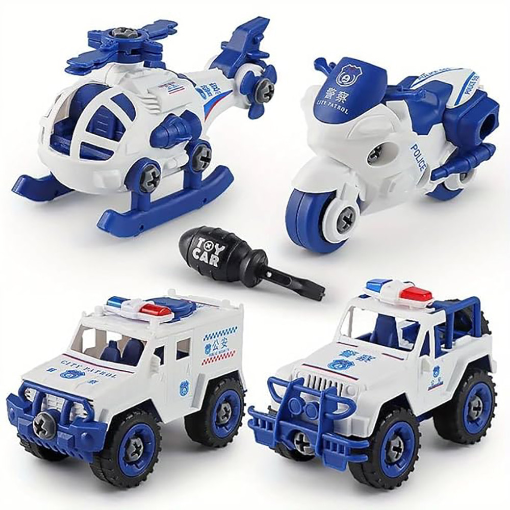duwol DIY Bike Jeep Security Van Helicopter Police Vehicle Set Toy Kids Assembling Toy image 1