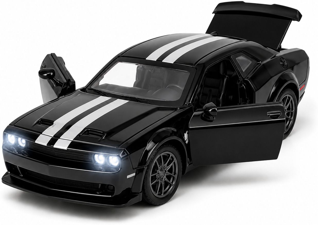 New Dodge Challenger Hellcat 1:32 Die Cast Metal Open Trunk Pull Back Car-image-11