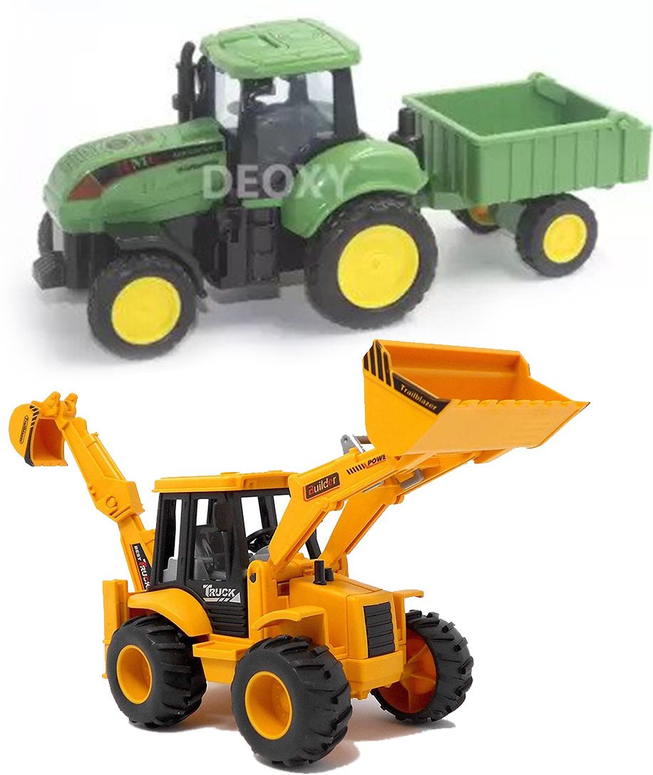 Plastic 2 in 1 JCB Construction Vehicle & Farm tractor with trolly Kids toy-image-11