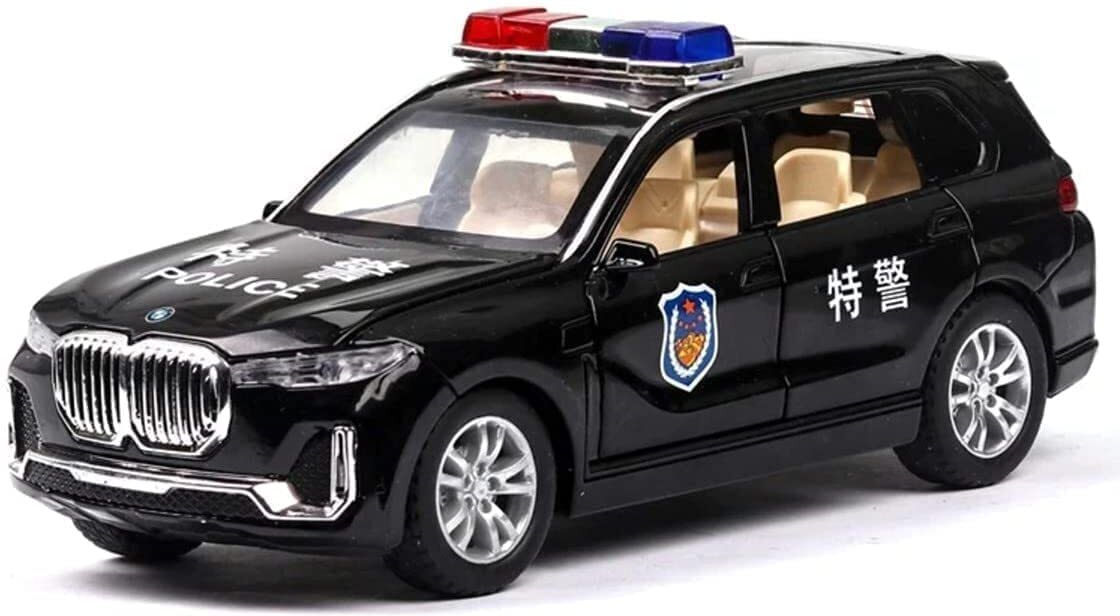 Black Police SUV Die-Cast Model Car with Emergency Light Bar-image-35