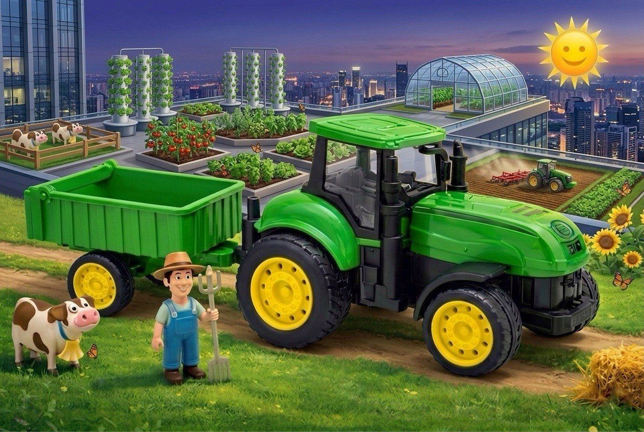 zuuluzrs one green Farm Tractor Toy With Detachable Trolley - Agricultural Vehicle-picture-28