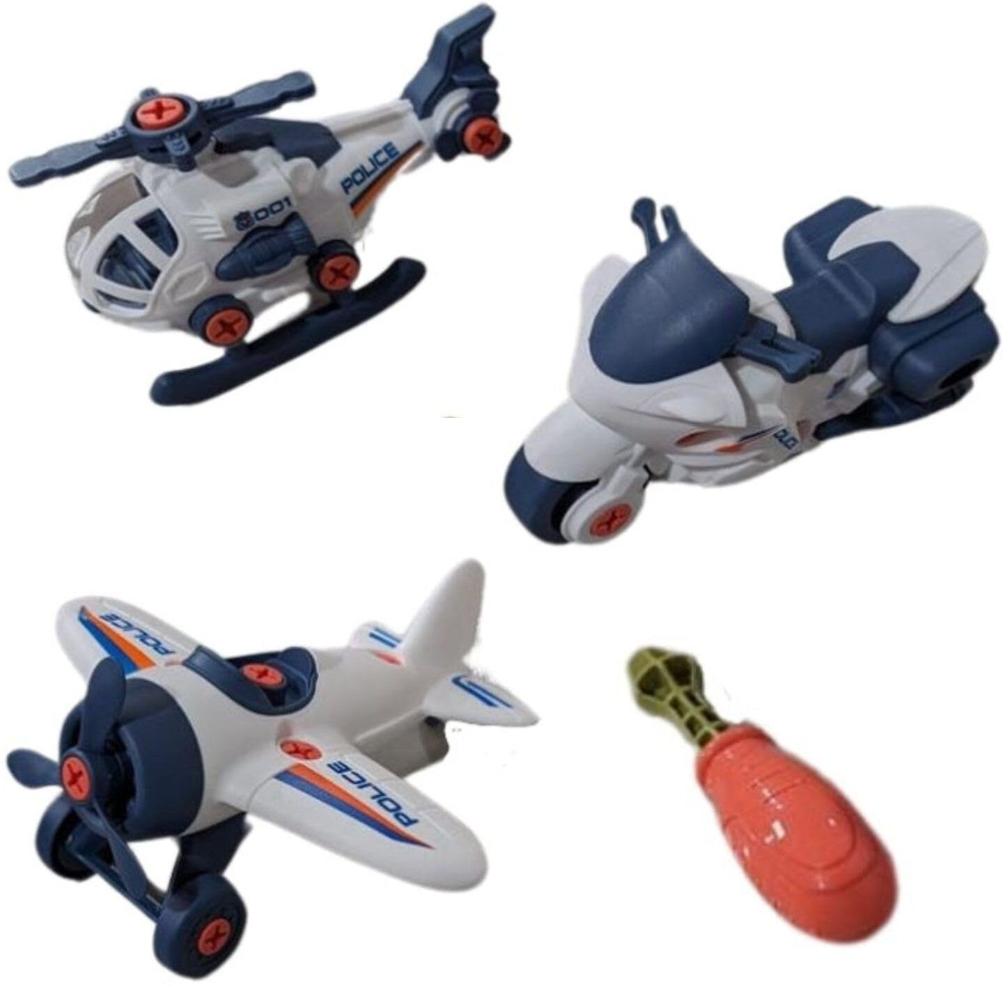 ukaxa DIY Police Vehicle Set Toy Tools Kids Assembling Sport Bike Helicopter Aeroplan-picture-36