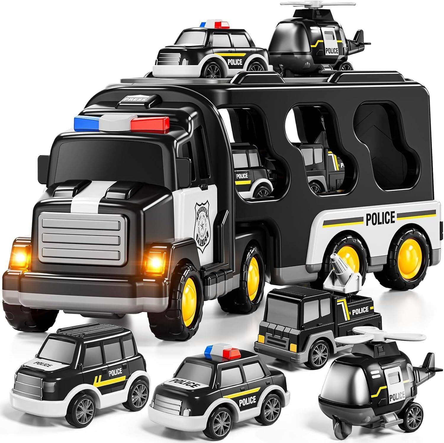 tavahbmart 5 in 1 Police Truck Carrier Toy Set with Mini Vehicles for Kids Boys Girls-picture-18