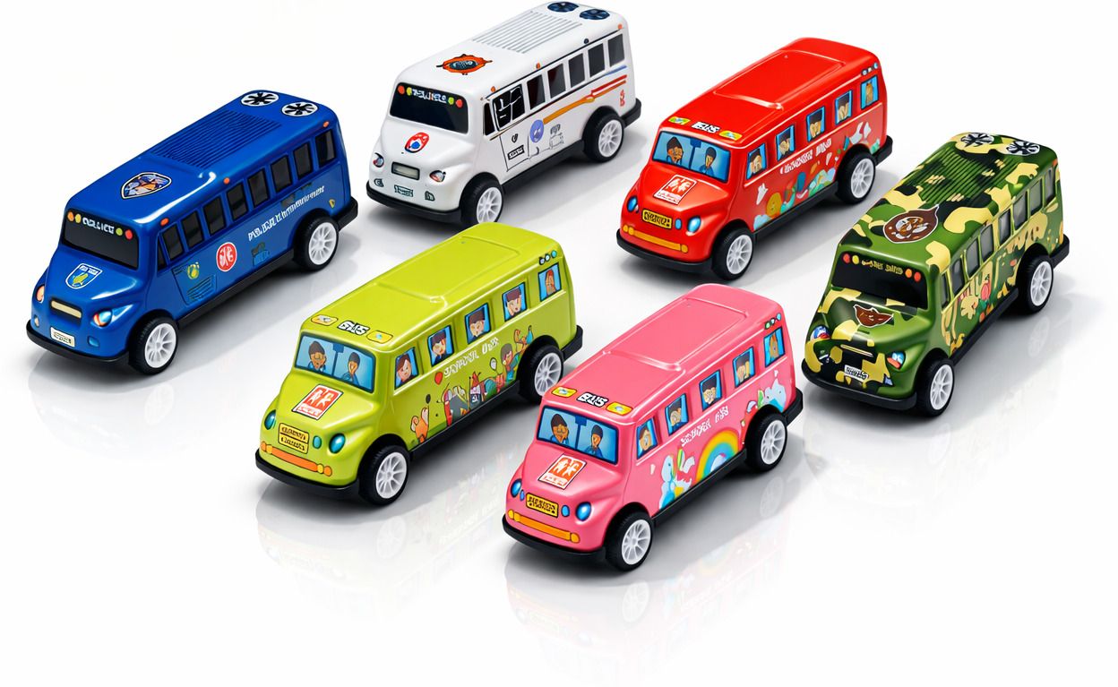 Premium Die-Cast 6 PCS Bus Toy Combo for Kids Metal Body Pull Back Mini Vans-image-33