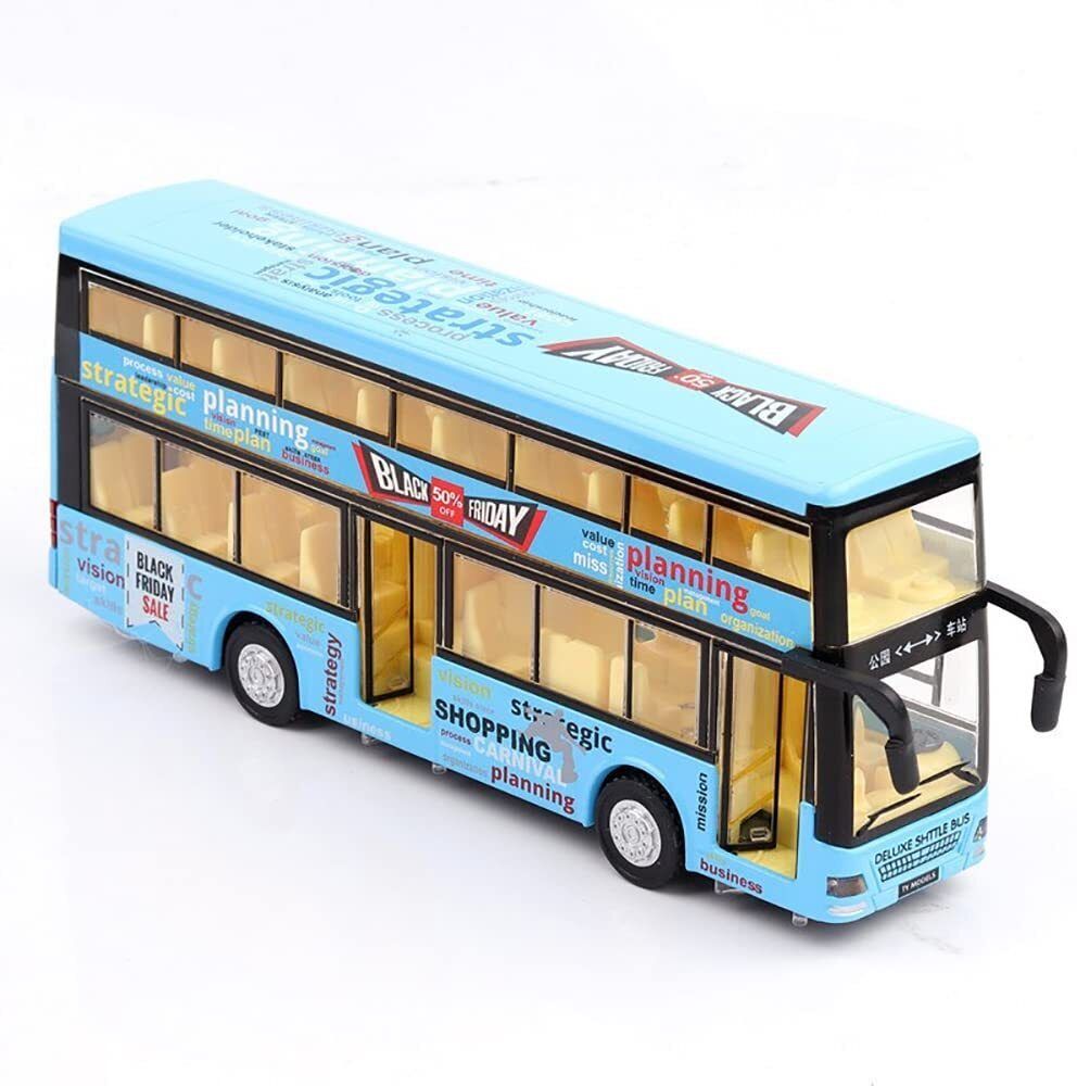 Metal Bus Model Long Dubble Decker Toy Buses for Kids Pull Back Openable Doors-image-0