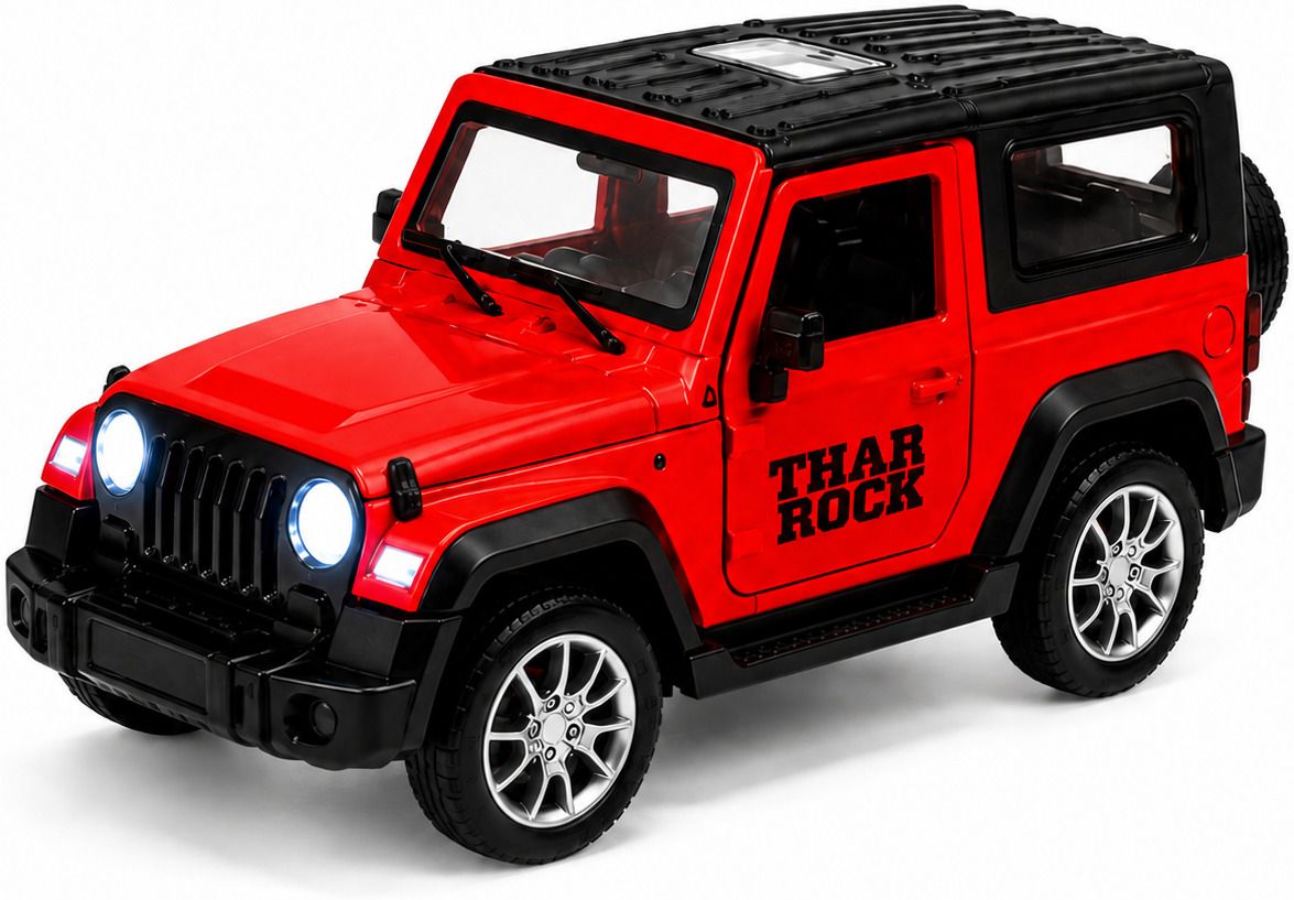 Thar Roxx Die Cast Pull Back Toy Car with Lights, Music & Openable Doors (Red)-image-48