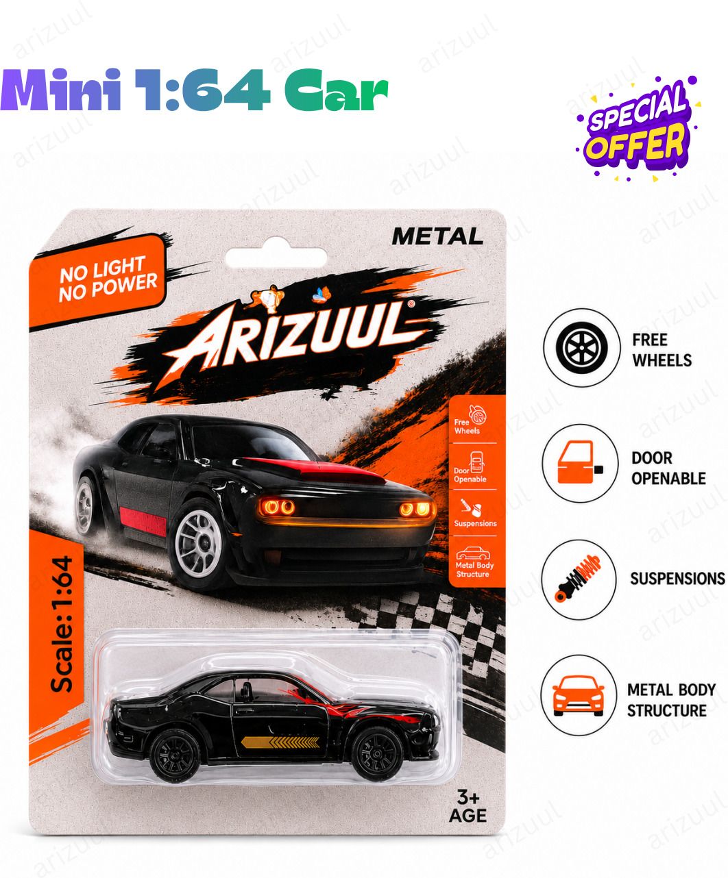 arizuul Dodge Challenger Premium Metal Toy Car with Openable Door and Detailed Interior-picture-8