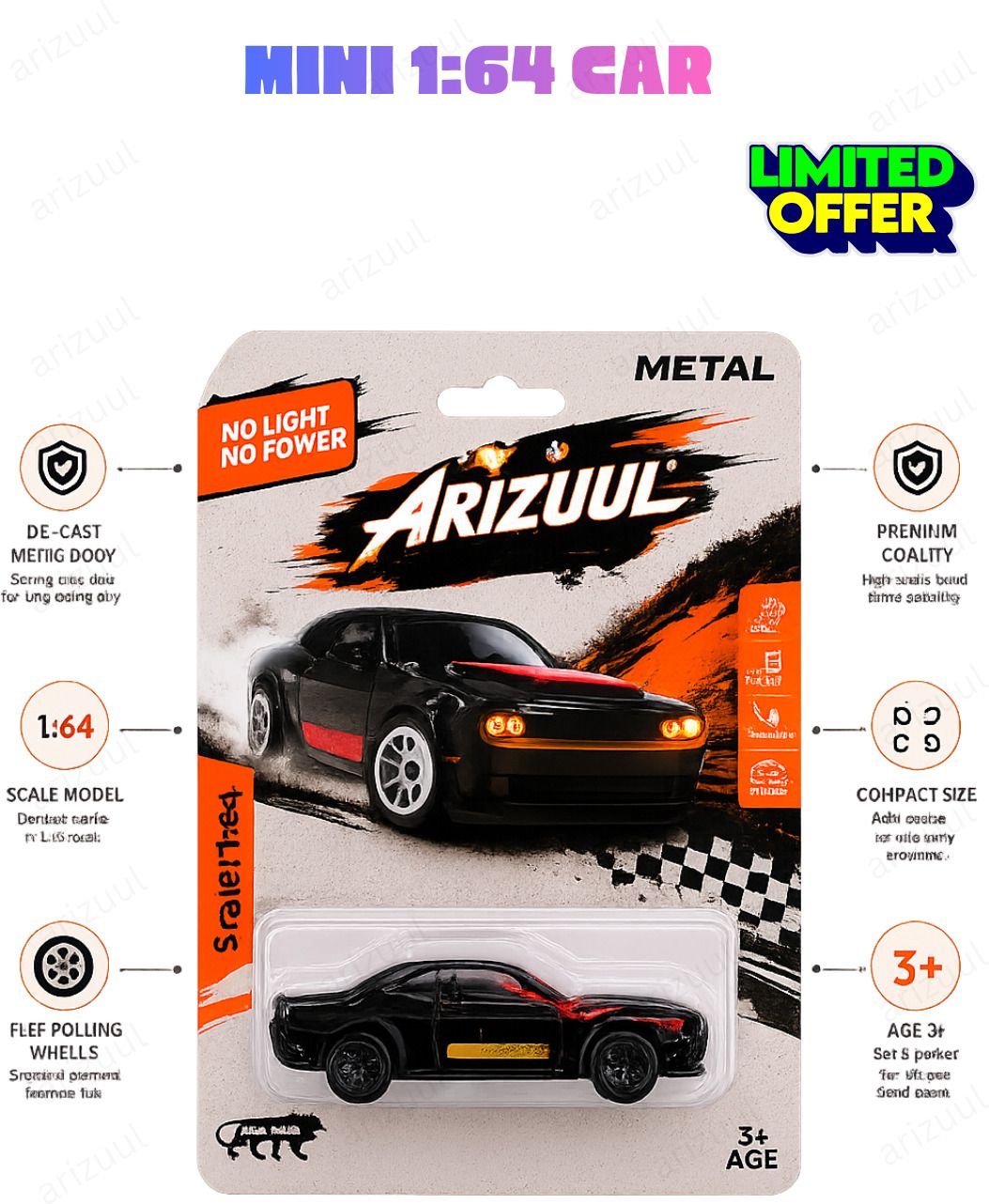 arizuul Dodge Challenger SRT Hellcat Premium Mini Diecast Toy Car for Collectors-picture-9