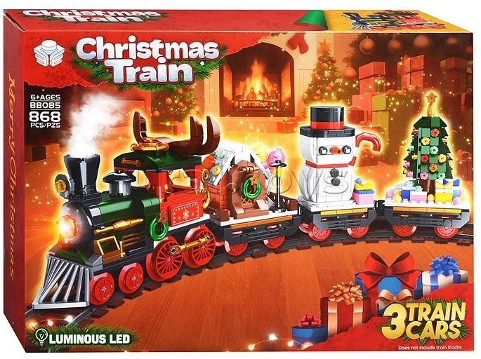 Christmas train construction blocks kit, electric LED light, models of vehicles-image-8