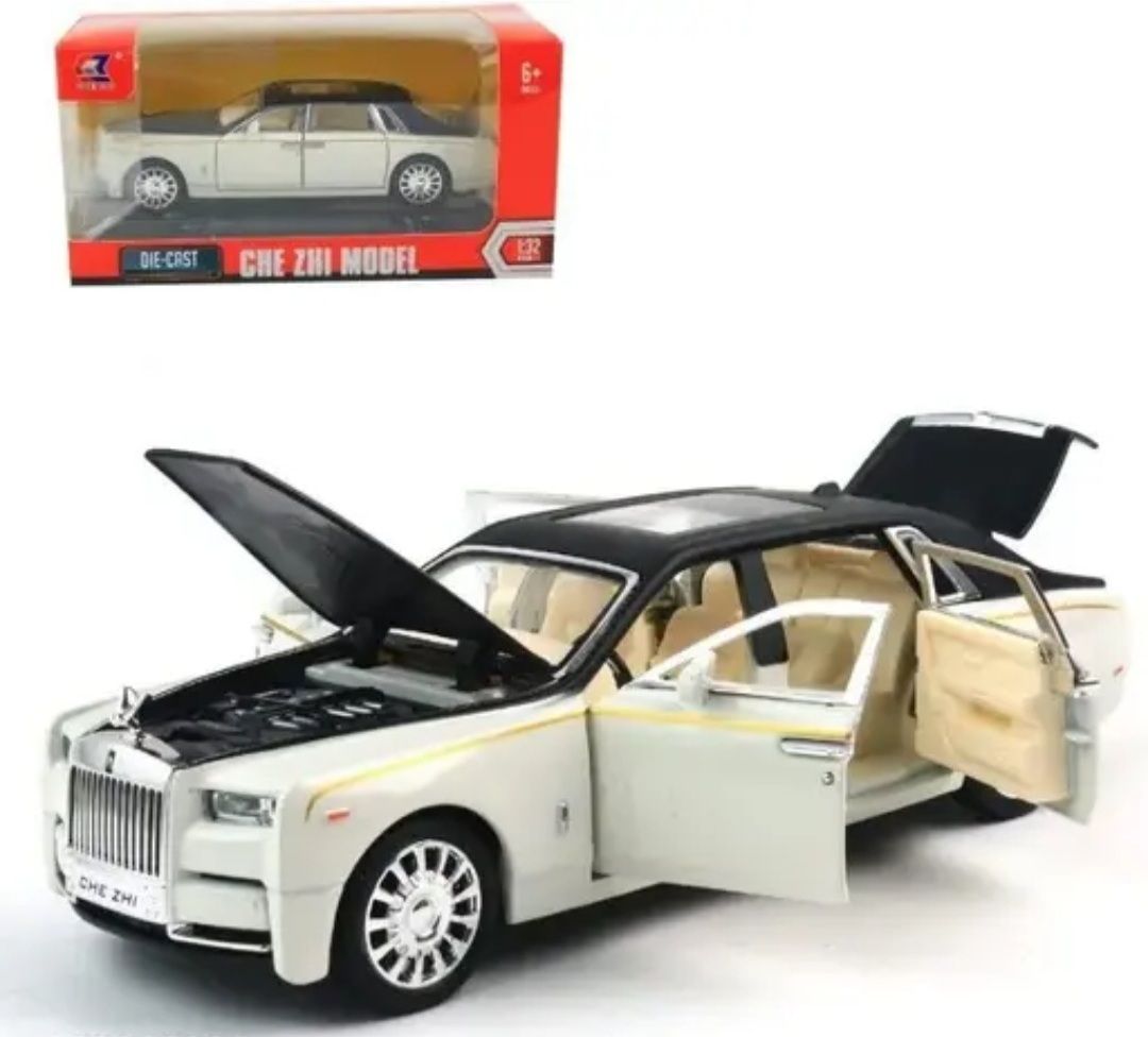 Rolls Royce Phantom Metal car Toy Open Door with Light and sound toy (White)-image-0