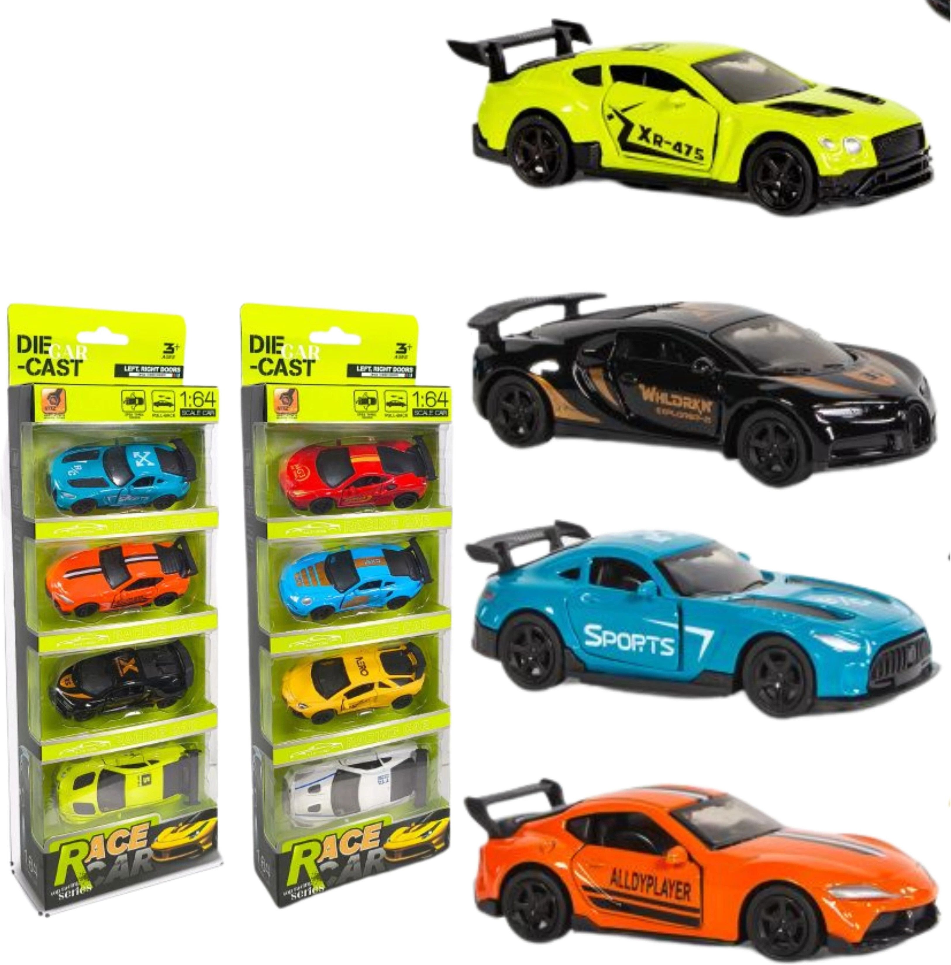 Toy Cars 4-Pack, Set of 4 Die Cast CAR 1:64 Scale Vehicle-Styles May Vary