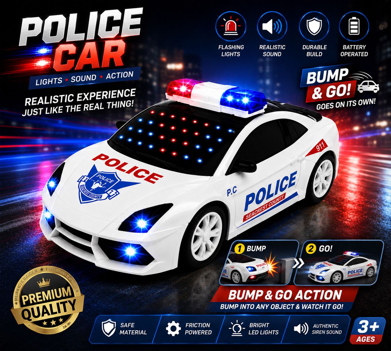 viyu naturals Police Car Toy for Kids|LED Lights|Siren Sound|Bump & Go|Battery Operated-picture-15