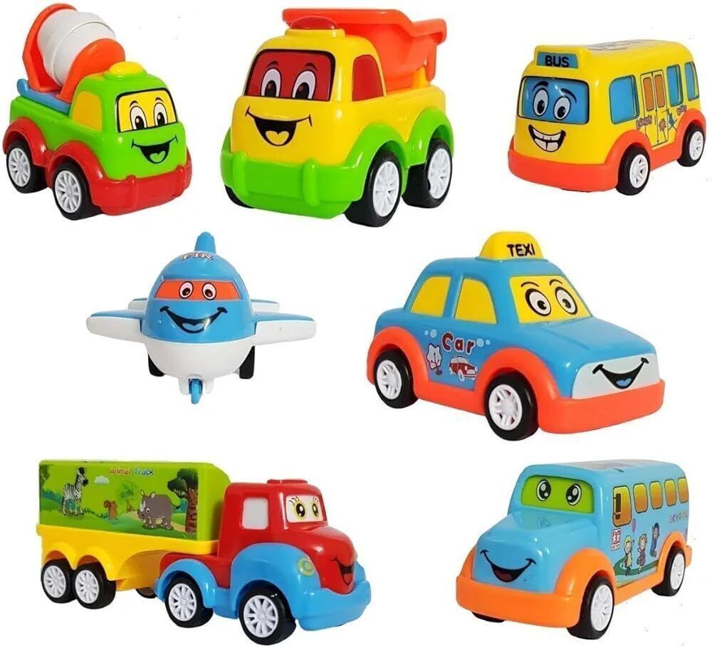 kammateswara Set of 7 heavy plastic cartoon toy vehicle in push and go vehicle-picture-32