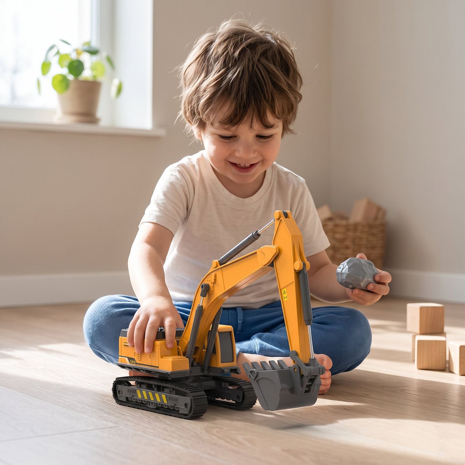dezicon Construction Truck Toy Excavator Bulldozer Long Crane Model Toy for 3 Years-picture-2