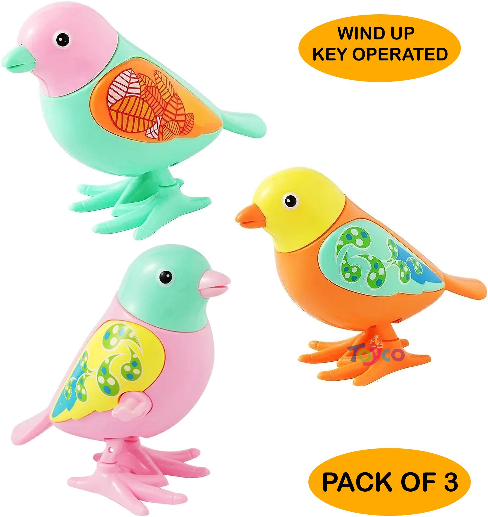 Wind Up Key Operated Jumping Bird Toys Set for Kid with 360 degree Rotating Head