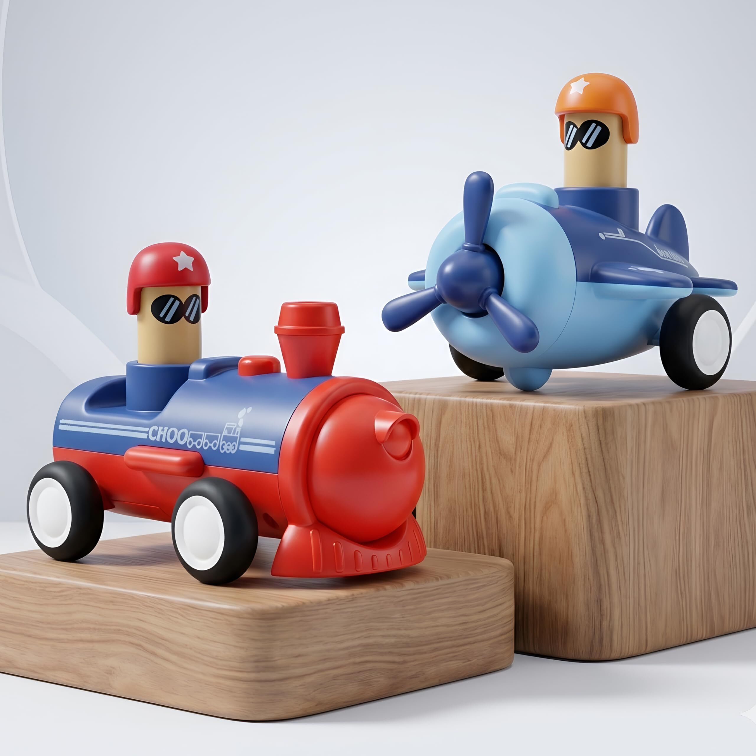 Push & Go Vehicle Toy Set for Kids, 2 Friction Powered Steam Train & Aeroplane-image-19