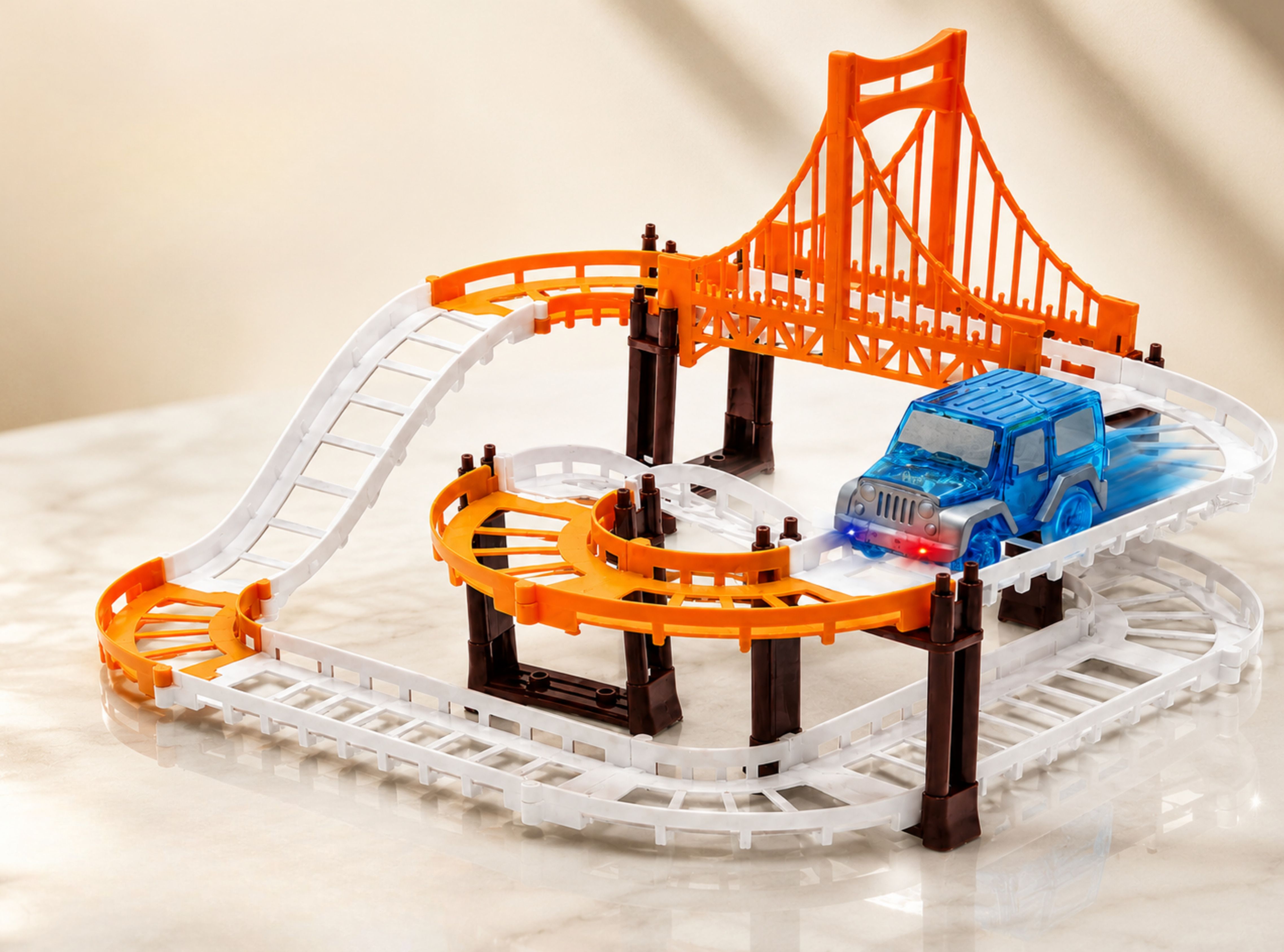 High Speed Space Adventure Flyover Track and Battery Operated Jeep Toy Kids-image-5