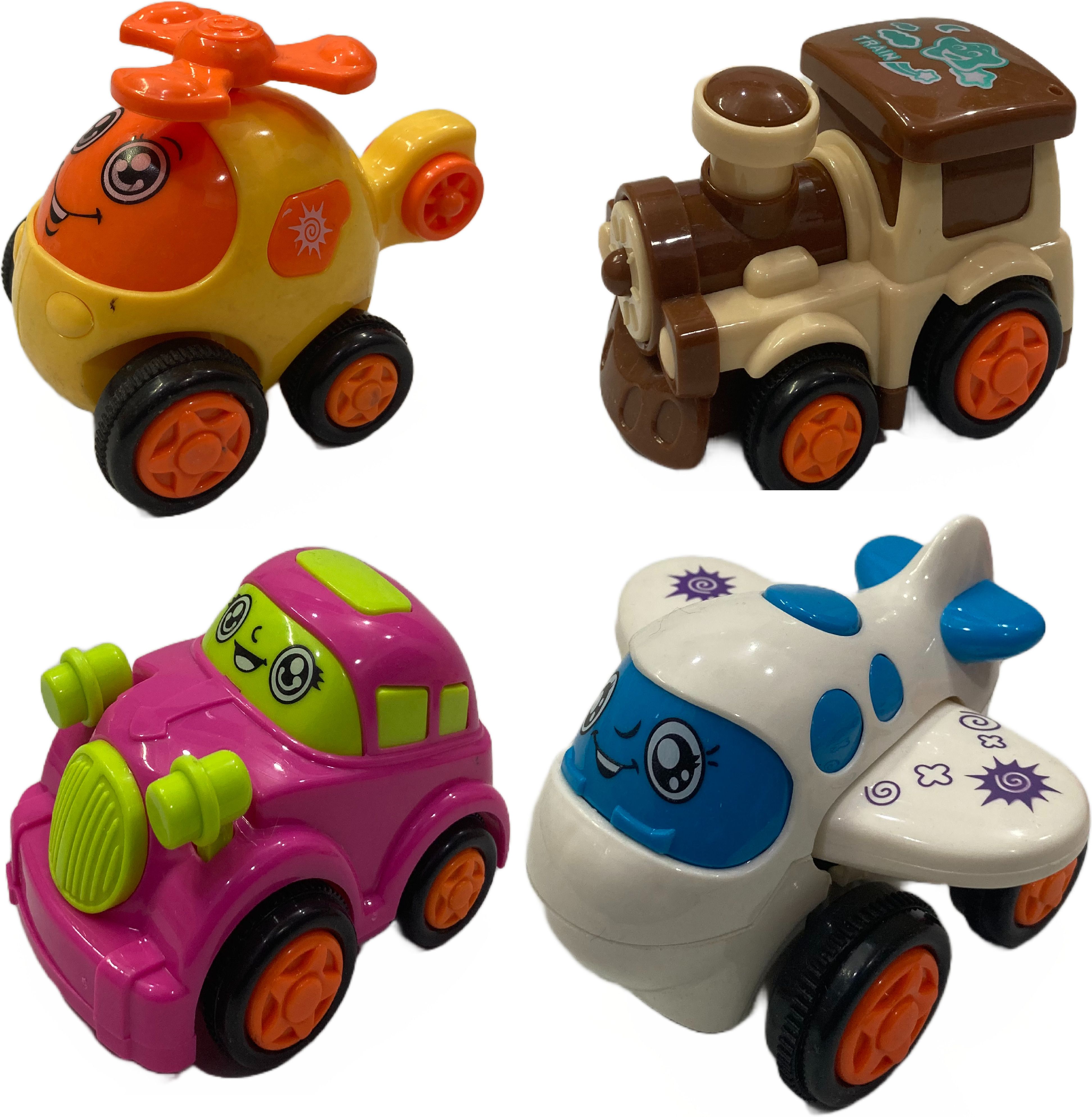 Pack of 4 Toy Cars push and Go Play Set Friction Powered Car Pull Back Vehicles