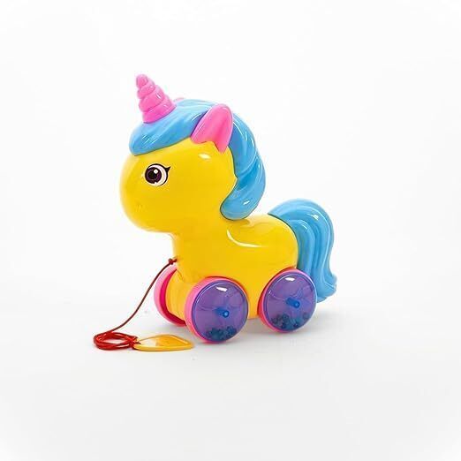 Unicorn Pull Along Toy, Yellow with Blue Mane, Ages 1-5 Years