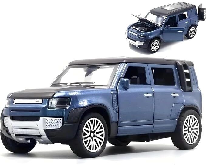 Defender Die-Cast Model Car, Metallic Blue,with Openable Doors and Hood