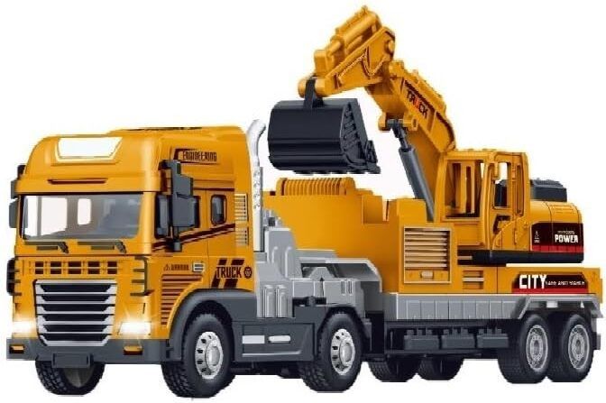 Engineering Excavator Truck with Light & Sound, Die Cast Pull Back Truck-image-11
