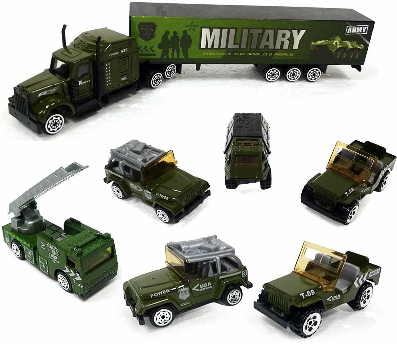venimall Mini Die Cast Metal 7 Pcs Military Vehicle Trucks Toys Play Set for Kids-picture-0