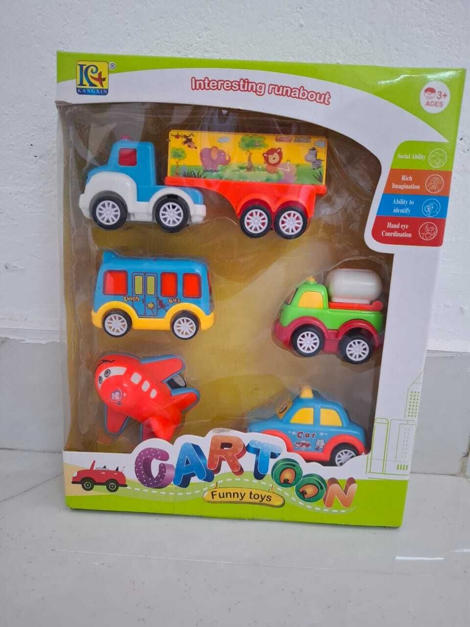 Set of 5 Small Kids Play Vehicles – Truck, Bus, Car, Airplane & Tanker 8804-1