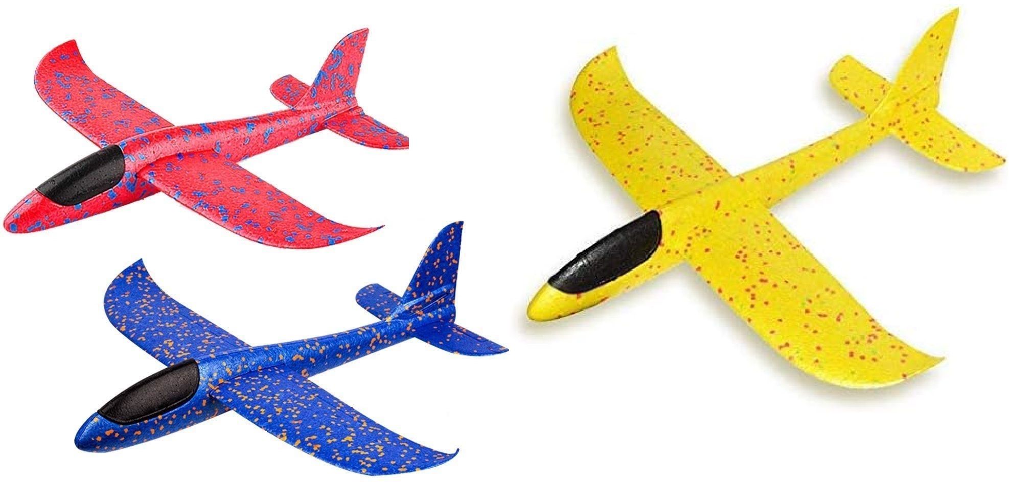 3 Pieces Foam Glider Plane Toy 17.5 inch Throwing Airplane with Dual Flight Mode