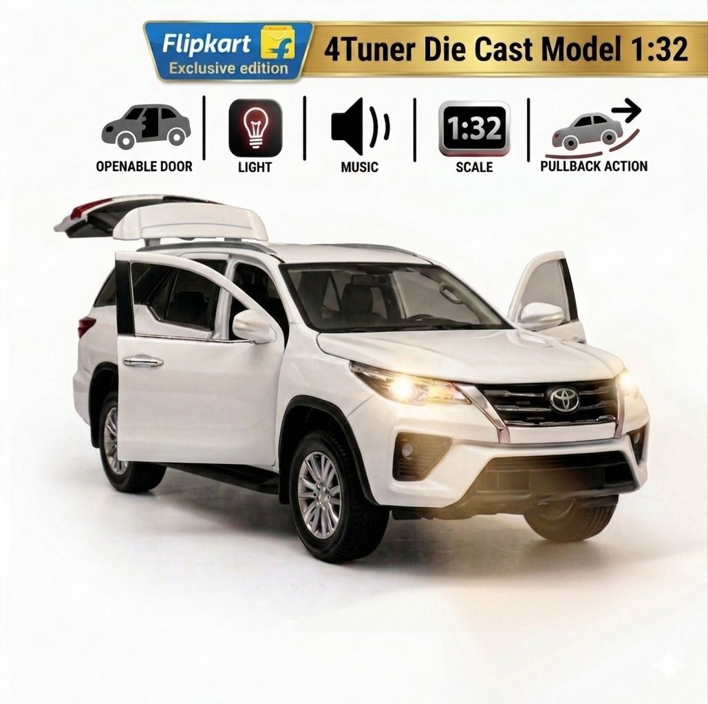 ziggle zone Die Cast 1 :32 Fortuner Toy Light music Pull Back +3 Extra Cell-picture-14