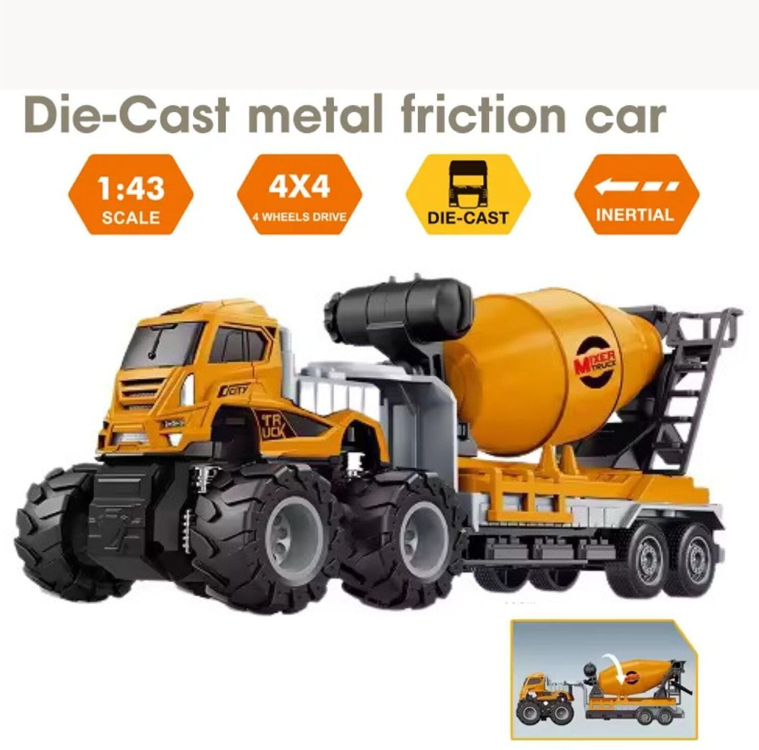 ragiluxe Engineering Mixer Truck Toy Die Cast Metal Construction Vehicle for Kids-picture-46