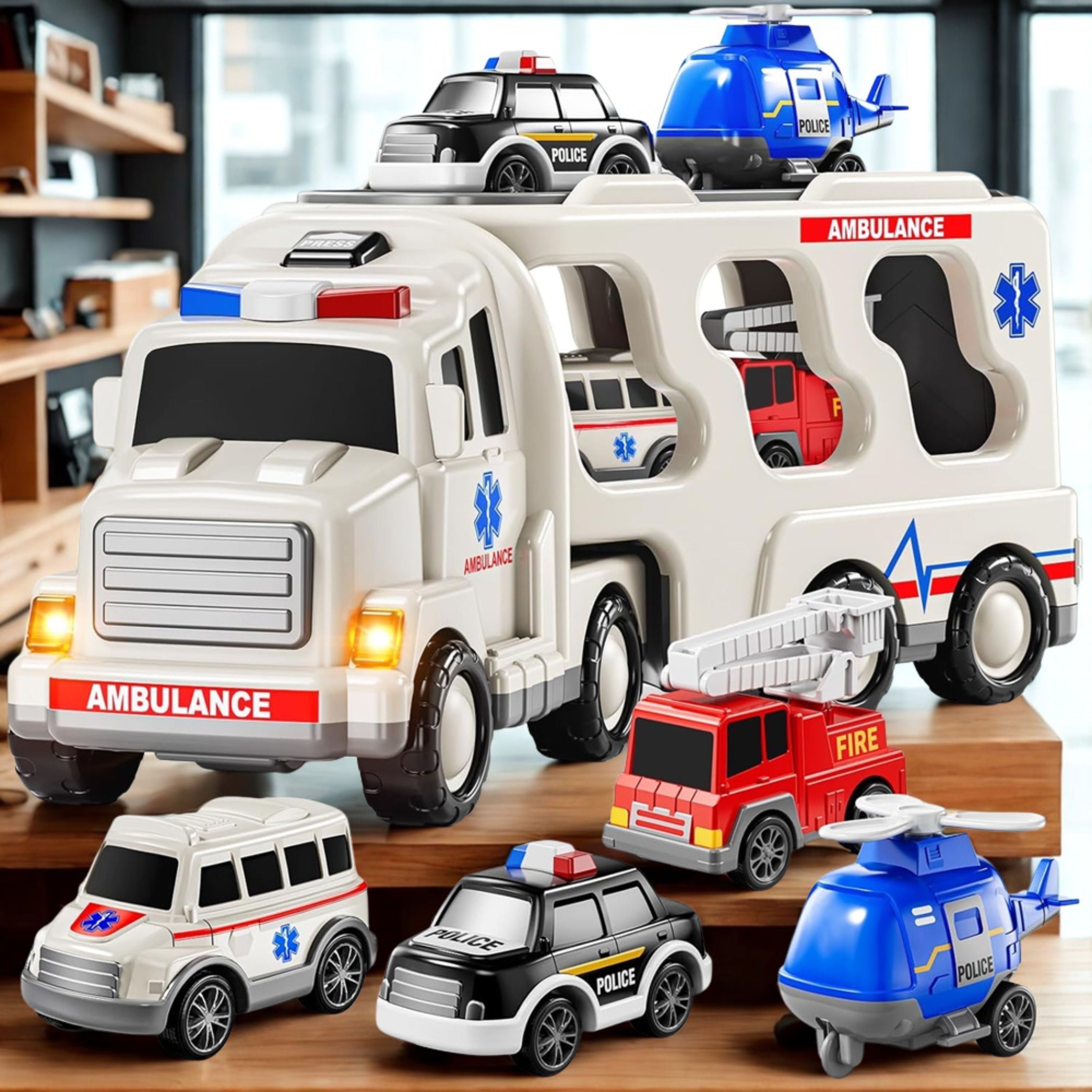 countrylink Ambulances Toy Helicopter Fire Truck Police Car Best Rescue Set For Kids-picture-11