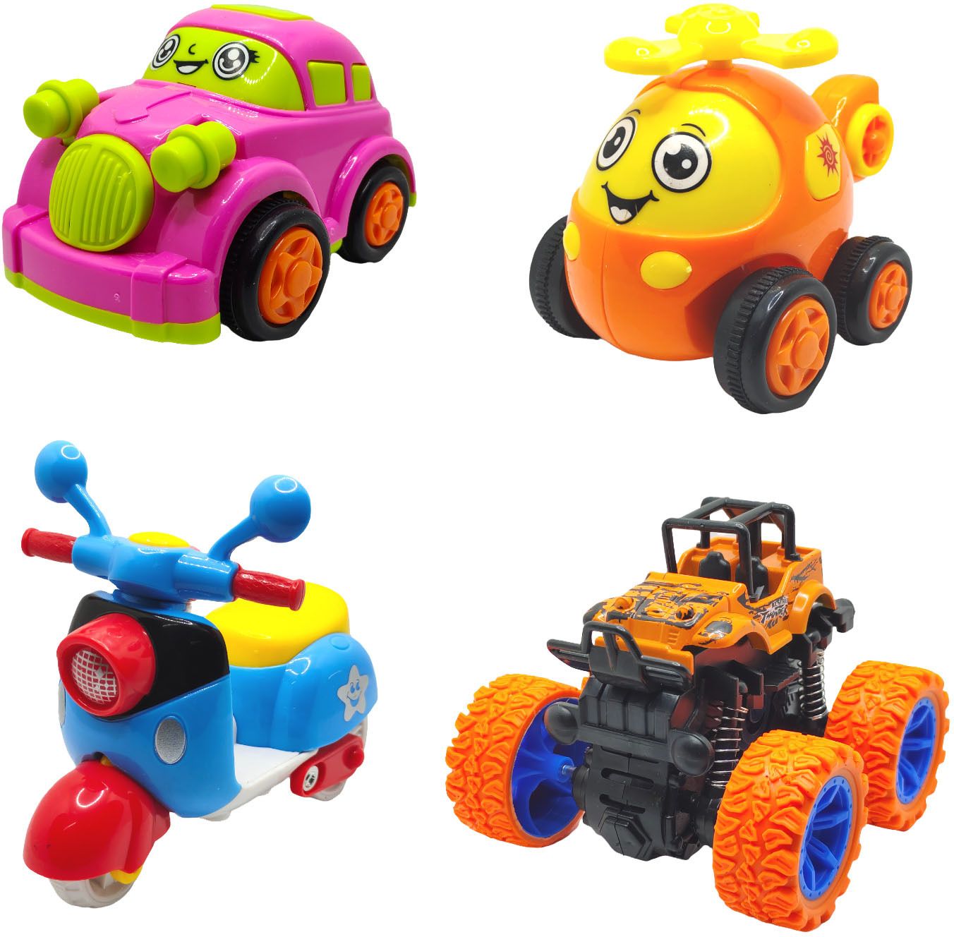 zonepia Friction Powered Toy Set of Car, Helicopter, Scooter & Monster Car For Kids-picture-41