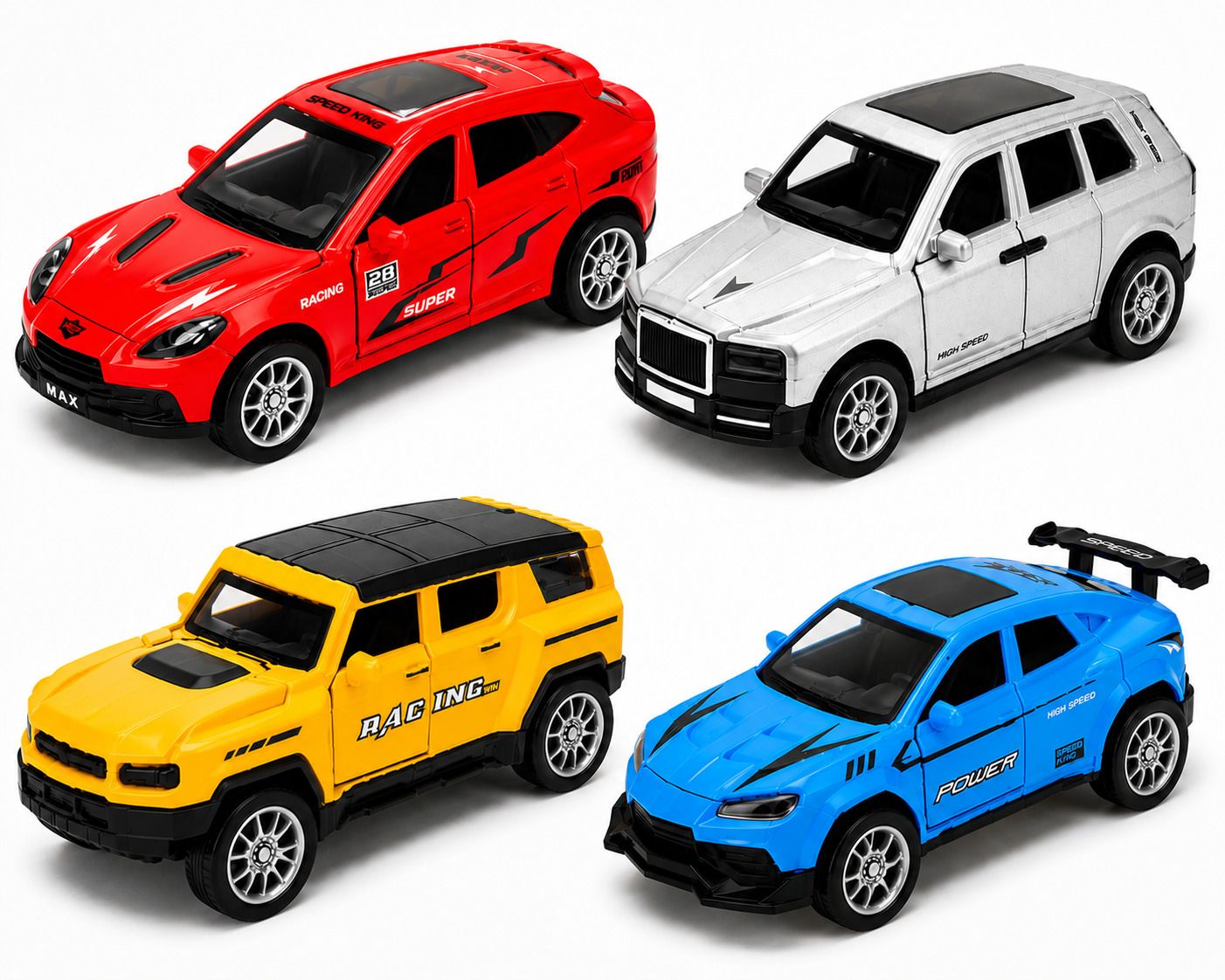 Die Cast Metal Pull Back SUV Car Toy Set of 4 with Openable Doors for Kids-image-25
