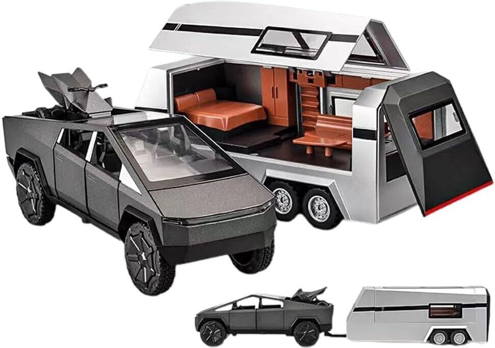 sarjudas enterprise 1:32 Scale Die-Cast CyberrTruck with Pick-Up Trailer with 6 Openable Doors image 1