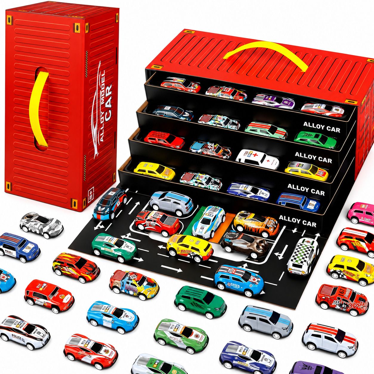 bibu Color Full 48 PCS Die-Cast Toy Car Set with Carry Container & Play Mat-picture-28