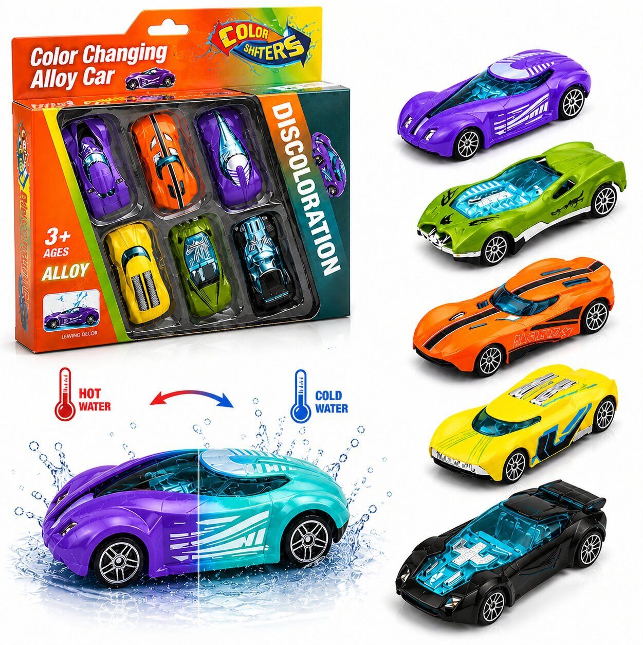 zunbella 6Pcs Color Changing Alloy Metal Die-Cast Racing Cars Hot Cold Water Magic Toy-picture-18
