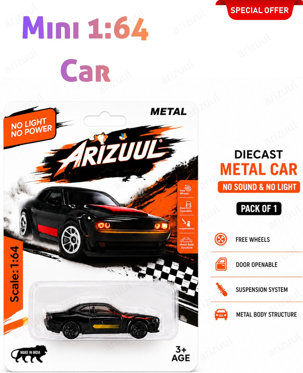 arizuul Dodge Challenger Hellcat Diecast Metal Car Toy 1:64 Scale Mini Racing Model-picture-15