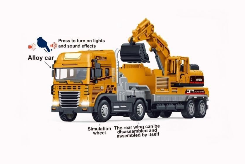 Construction Excavator Carrier Truck Toy with Sound, Light & Pull Back Function-image-12