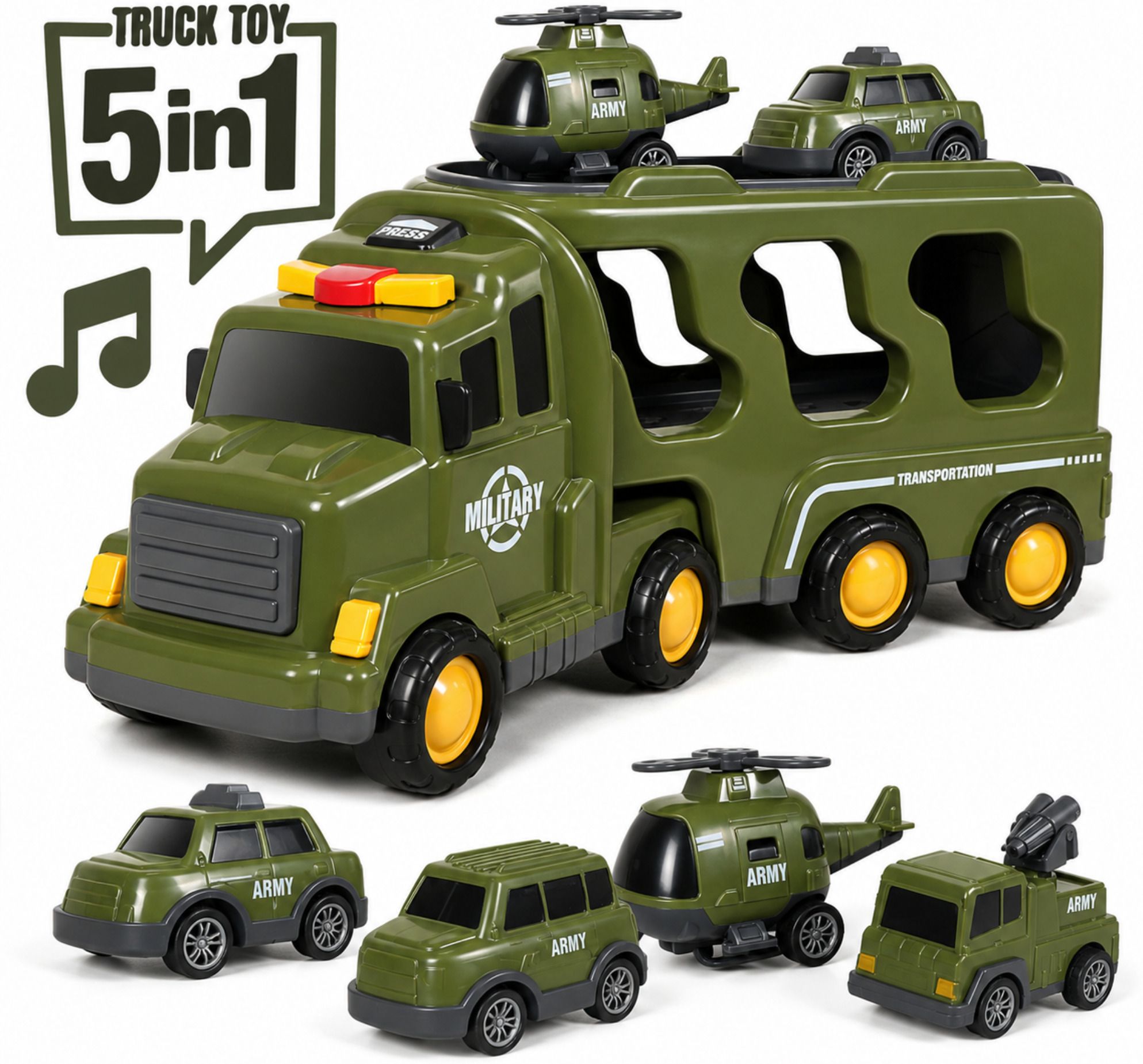 5-in-1 Pull Back Military Vehicle Truck Toy For Kids with Music & Lights Age 3+-image-46
